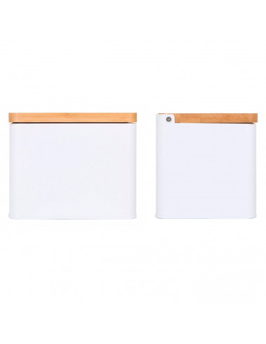 Tradineur - Salero metálico con tapa abatible de bambú, recipiente para sal, azúcar, pimienta, pimentón, condimentos de cocina,