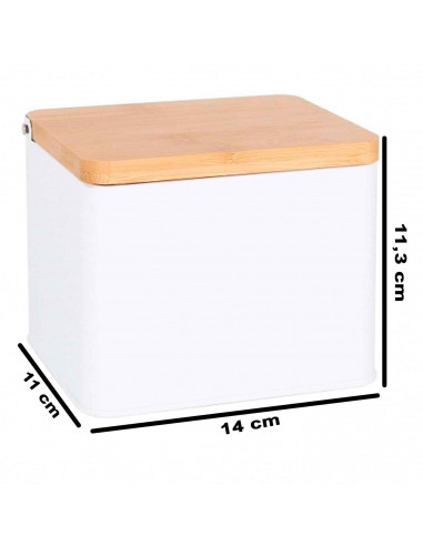 Tradineur - Salero metálico con tapa abatible de bambú, recipiente para sal, azúcar, pimienta, pimentón, condimentos de cocina,