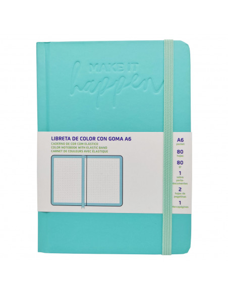 Tradineur - Libreta con goma, cuaderno, bloc de notas, tapa dura y 80 hojas blancas, incluye marcapáginas, sobre porta-documento