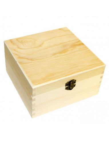 Caja de madera cuadrada con cierre 18 x 31 x 31 cm. Caja, cofre para decorar con tapa, almacenaje objetos de valor, juguetes