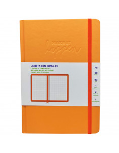 Tradineur - Libreta con goma, bloc de notas, cuaderno, tapa dura y 80 hojas blancas, incluye marcapáginas, sobre porta-documento