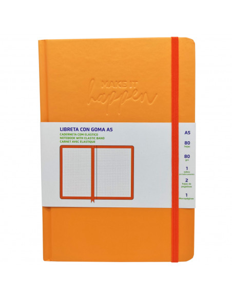 Tradineur - Libreta con goma, bloc de notas, cuaderno, tapa dura y 80 hojas blancas, incluye marcapáginas, sobre porta-documento
