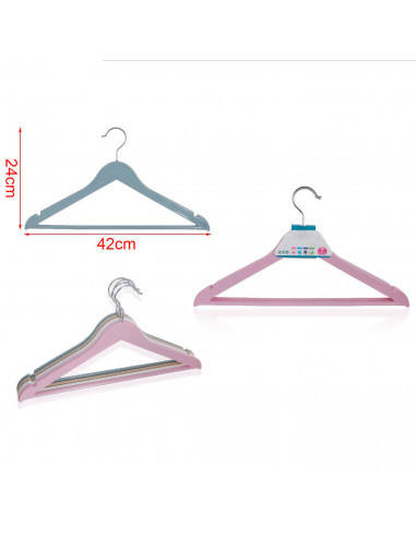 Tradineur - Set de 3 perchas de plástico con barra, gancho metálico y muescas para tirantes, perchas para abrigos, trajes, panta