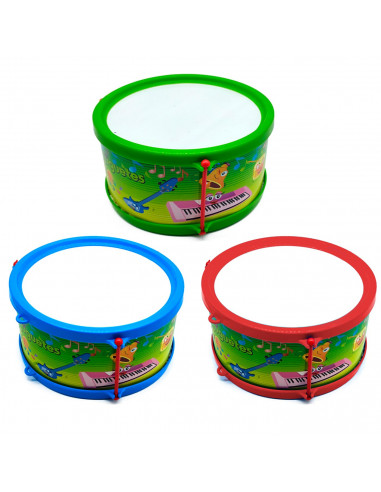 Tradineur - Tambor de juguete - Fabricado en España - Instrumento musicales para niños - Ø 19 x 9,6 cm - Color Surtido