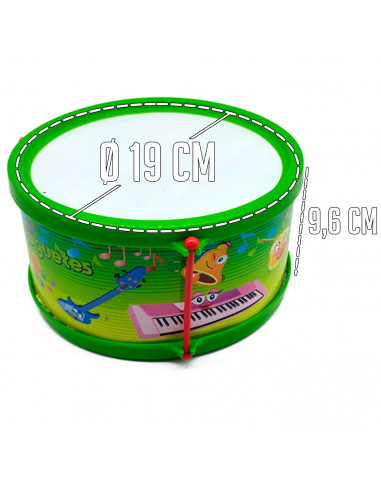 Tradineur - Tambor de juguete - Fabricado en España - Instrumento musicales para niños - Ø 19 x 9,6 cm - Color Surtido