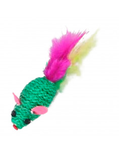 Tradineur - Pack de 2 Ratones de juguete para gatos - Fabricado en España - incluye plumas - 2 x 2,5 x 5 cm - Color Surtido