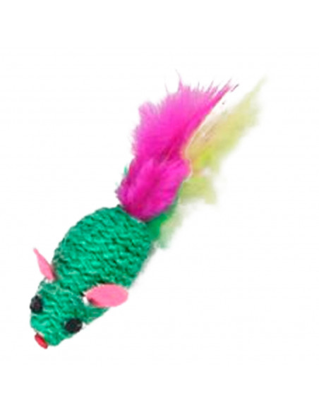 Tradineur - Pack de 2 Ratones de juguete para gatos - Fabricado en España - incluye plumas - 2 x 2,5 x 5 cm - Color Surtido