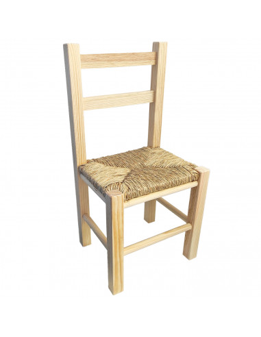 Tradineur - Silla infantil de madera con asiento de rafia, silla para niños con reposapiés y respaldo de listones, hogar, colegi
