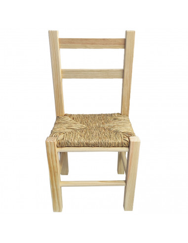Tradineur - Silla infantil de madera con asiento de rafia, silla para niños con reposapiés y respaldo de listones, hogar, colegi