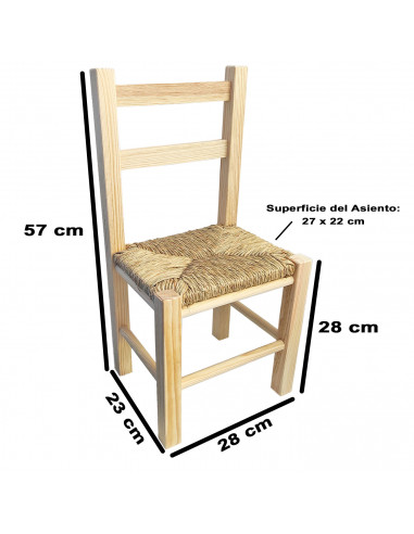 Tradineur - Silla infantil de madera con asiento de rafia, silla para niños con reposapiés y respaldo de listones, hogar, colegi