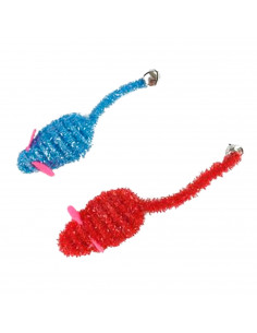 Tradineur - Pack de 2 Ratones de juguete para gatos - Fabricado en España - Incluye cascabel - 2 x 2,5 x 5 cm - Color Aleatorio