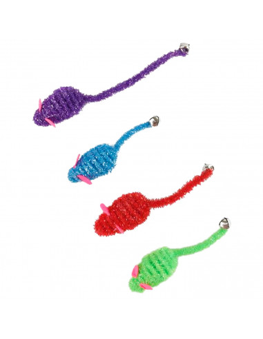 Tradineur - Pack de 2 Ratones de juguete para gatos - Fabricado en España - Incluye cascabel - 2 x 2,5 x 5 cm - Color Aleatorio