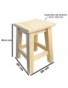Tradineur - Taburete cuadrado de madera natural sin tratar, banqueta con reposapiés, estable y robusto, hogar, 35,4 x 22,5 x 22,