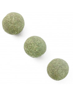 Tradineur - Pack de 3 bolas de hierba para gatos - Fabricado en España - Juguetes para mascotas domésticas - Ø 3,2 cm 