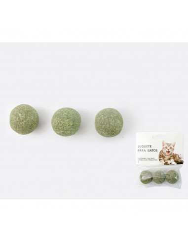 Tradineur - Pack de 3 bolas de hierba para gatos - Fabricado en España - Juguetes para mascotas domésticas - Ø 3,2 cm 