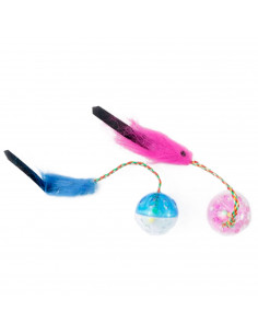 Tradineur - Pack de 2 Bolas con sonido para gatos - Fabricado en España - Incluye una cuerda - Ø 4,2 cm - Color Surtido
