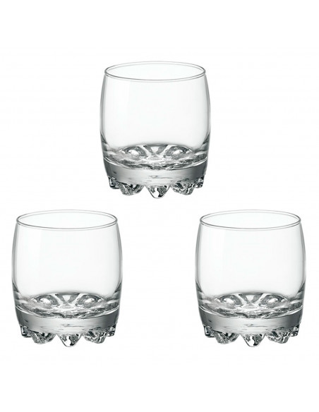 Tradineur - Set de 3 vasos de cristal "Galassia", base gruesa, resistentes, servir whisky, agua, licores, bebidas, aptos para la
