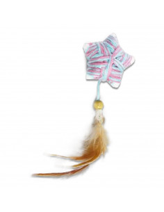 Tradineur - Juguete en forma de estrella para gatos - Fabricado en España - incluye plumas - 19 x 6 x 3 cm - Color Aleatorio