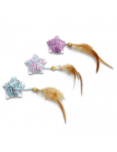 Tradineur - Juguete en forma de estrella para gatos - Fabricado en España - incluye plumas - 19 x 6 x 3 cm - Color Aleatorio