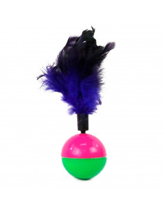 Tradineur - Pelota de plástico con plumas para gatos - Fabricado en España - Juguetes para animales domésticos - Ø 5,5 cm- Color