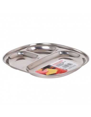 Bandeja de acero inoxidable con 3 compartimentos individuales, de 2 x 19,5 x 22 cm. Fuente de inox especial para aperitivos con