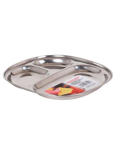 Bandeja de acero inoxidable con 3 compartimentos individuales, de 2 x 19,5 x 22 cm. Fuente de inox especial para aperitivos con Bandeja de acero inoxidable con 3 compartimentos individuales, de 2 x 19,5 x 22 cm. Fuente de inox especial para aperitivos con