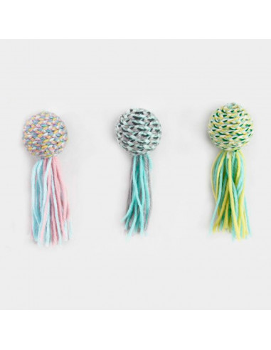 Tradineur - Bola de estambre para gatos - Fabricado en España - Juguete para animales domésticos - 12 x 4 x 4 cm - Color Aleator