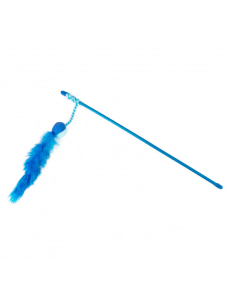Tradineur - Vara con cascabel y plumas para gatos - Fabricado en España - Juguete para animales domésticos - Longitud de 46 cm -