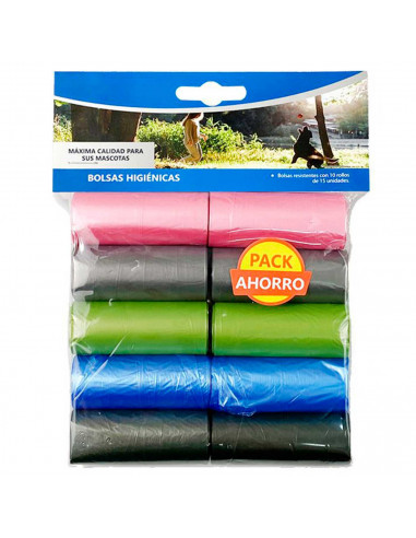 Tradineur - Pack de 10 rollos de bolsas higiénicas para excrementos de perro, recambios para dispensador de bolsas de caca, masc