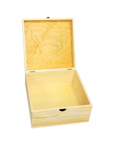Caja de madera cuadrada con cierre 18 x 31 x 31 cm. Caja, cofre para decorar con tapa, almacenaje objetos de valor, juguetes