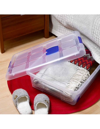 Tradineur - Caja de plástico con ruedas de 17,4 x 72 x 40,5 cm,con capacidad para 30 litros. Baúl con tapa para organización del