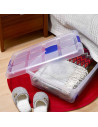 Tradineur - Caja de plástico con ruedas de 17,4 x 72 x 40,5 cm,con capacidad para 30 litros. Baúl con tapa para organización del