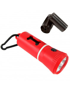 Tradineur - Linterna LED con dispensador de bolsas para excrementos de perro, clip para correa y 3 rollos de bolsas, portabolsas