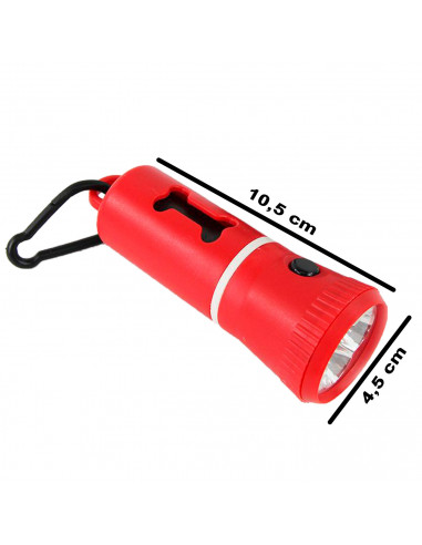 Tradineur - Linterna LED con dispensador de bolsas para excrementos de perro, clip para correa y 3 rollos de bolsas, portabolsas