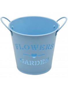 Tradineur - Maceta metálica con asas, diseño "Flowers, Garden", tiesto, macetero, recipiente para plantas, flores, balcón, terra
