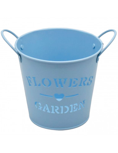 Tradineur - Maceta metálica con asas, diseño "Flowers, Garden", tiesto, macetero, recipiente para plantas, flores, balcón, terra