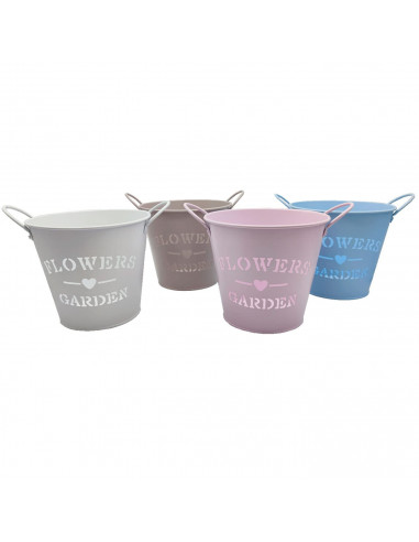 Tradineur - Maceta metálica con asas, diseño "Flowers, Garden", tiesto, macetero, recipiente para plantas, flores, balcón, terra