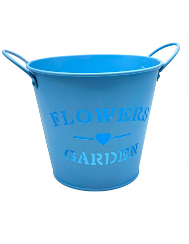 Tradineur - Maceta metálica con asas, diseño "Flowers, Garden", tiesto, macetero, recipiente para plantas, flores, balcón, terra