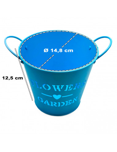 Tradineur - Maceta metálica con asas, diseño "Flowers, Garden", tiesto, macetero, recipiente para plantas, flores, balcón, terra