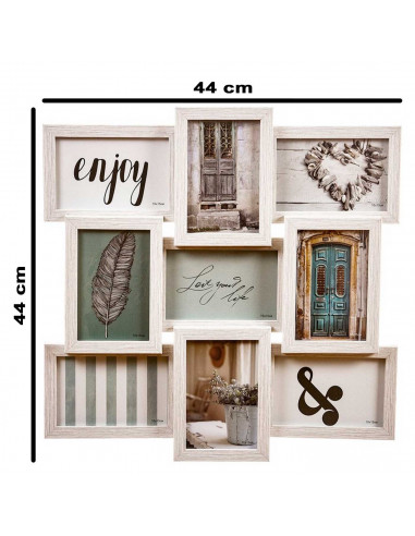Tradineur - Multimarco de madera para 9 fotos, marco múltiple de pared para fotografías de 14 x 9 cm, portafotos, decoración del