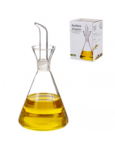 Tradineur - Aceitera de cristal antigoteo, cristal fino y elegante, elaboración artesanal, dispensador de aliño rellenable, acei