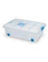 Tradineur - Caja con ruedas y tapa de plástico de 18,5 x 60,3 x 43 cm, con capacidad para 31 litros. Baúl con tapa para organiza