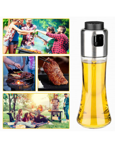 Tradineur - Aceitera de cristal con spray, elaboración artesanal, dispensador de aliño rellenable con pulverizador, aceite, vina