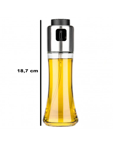Tradineur - Aceitera de cristal con spray, elaboración artesanal, dispensador de aliño rellenable con pulverizador, aceite, vina