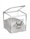 Tradineur - Salero cuadrado transparente de metacrilato con tapa abatible, recipiente para guardar sal fina o gruesa, condimento