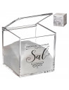 Tradineur - Salero cuadrado transparente de metacrilato con tapa abatible, recipiente para guardar sal fina o gruesa, condimento