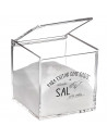 Tradineur - Salero cuadrado de metacrilato transparente, tapa abatible, Añade sal a la vida, recipiente para guardar sal fina o