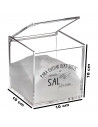 Tradineur - Salero cuadrado de metacrilato transparente, tapa abatible, Añade sal a la vida, recipiente para guardar sal fina o