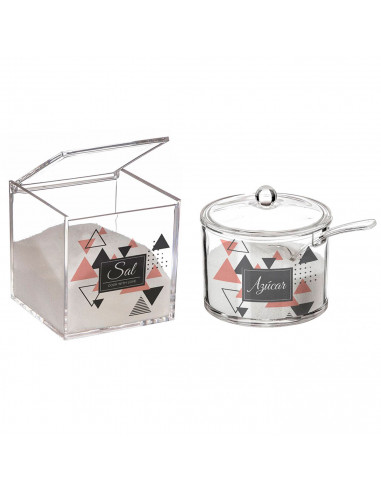 Tradineur - Set de salero y azucarero de metacrilato transparente con tapa, recipientes para guardar sal y azúcar, condimentos d