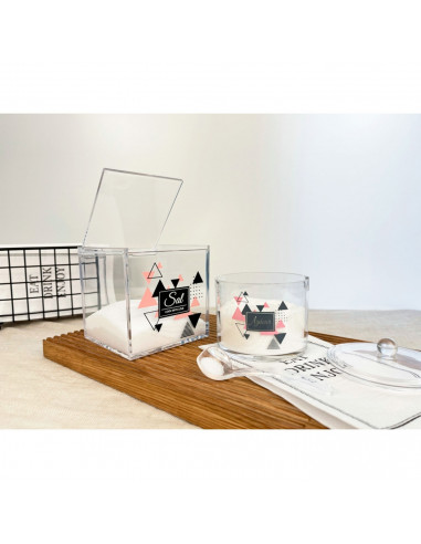 Tradineur - Set de salero y azucarero de metacrilato transparente con tapa, recipientes para guardar sal y azúcar, condimentos d